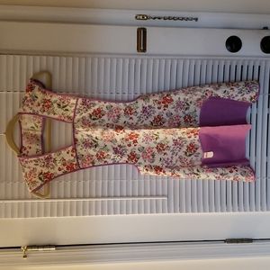 Vintage Over the Head Purple Trimmed Floral Smock Apron NWT